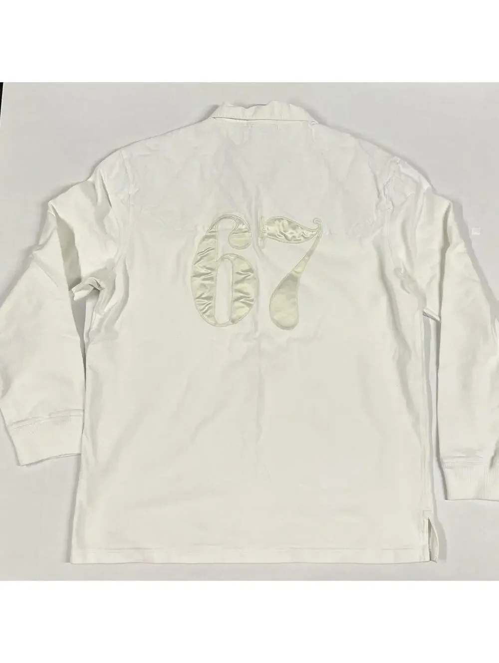 VTG Polo Ralph Lauren Rugby White Longsleeve Shirt Quilted 67 Back Sz XL STAINS